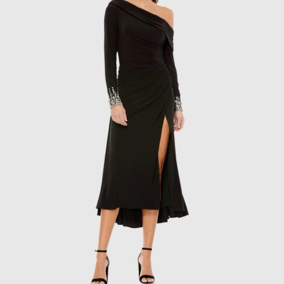 Ieena for Mac Duggal black midi dress with gorgeous jewels - Picture 1 of 8